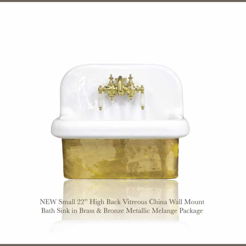 NEW Small 22” High Back Vitreous China Wall Mount Bath Sink in Brass & Bronze Metallic Melange