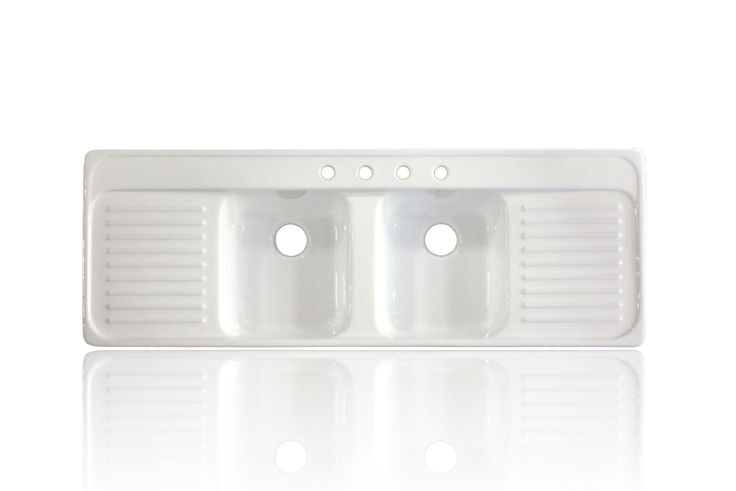 Large 60" Cast Iron Porcelain Double Basin Farm Sink Double Drainboard