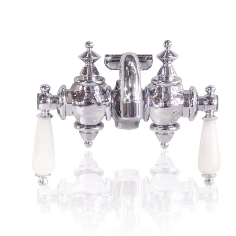 3 3/8ths Tub Filler Faucet White Variegated Marble Lever Handles 18-RE-FC-CP-PL