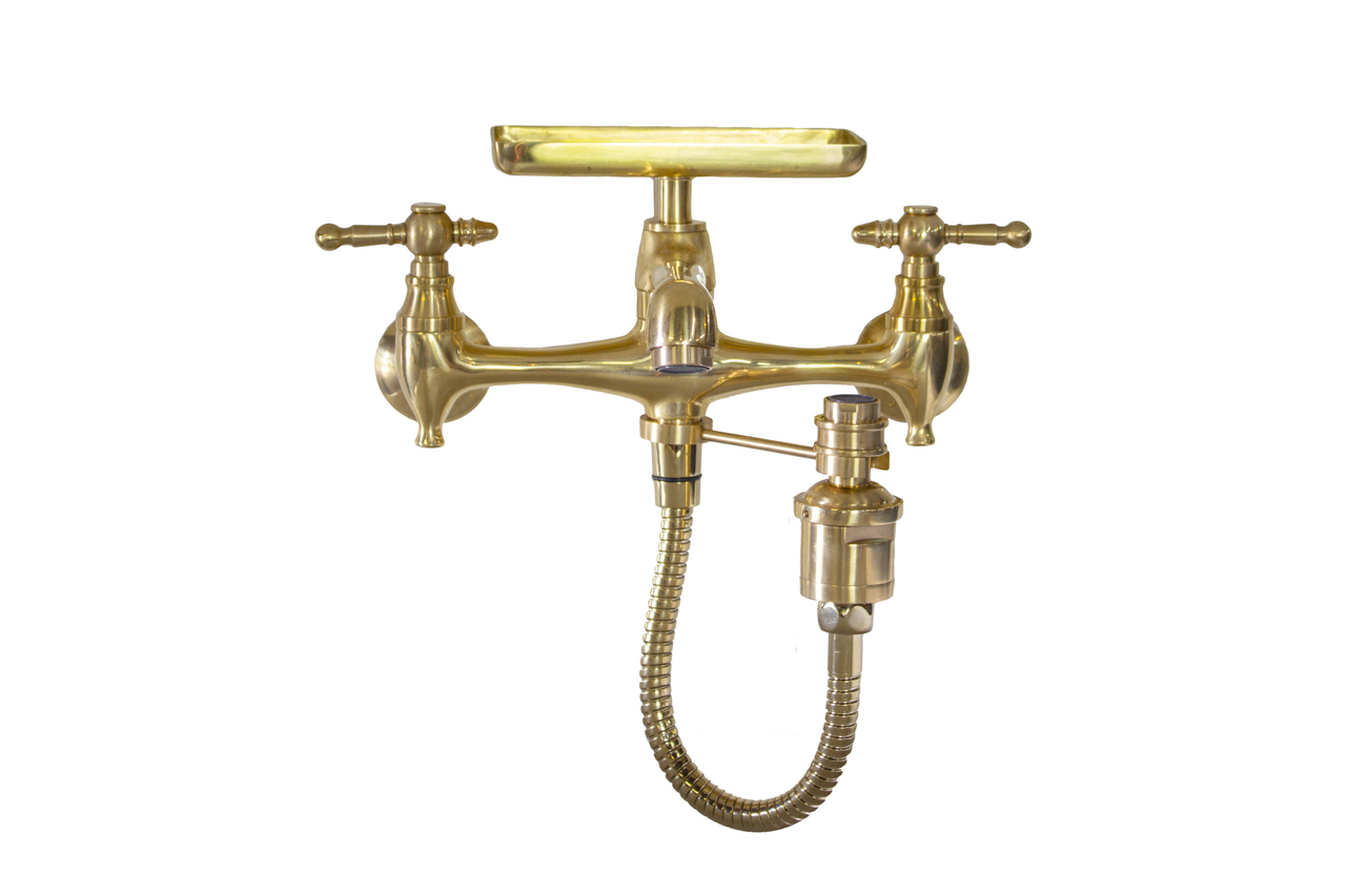 unlacquered brass wall mount kitchen faucet