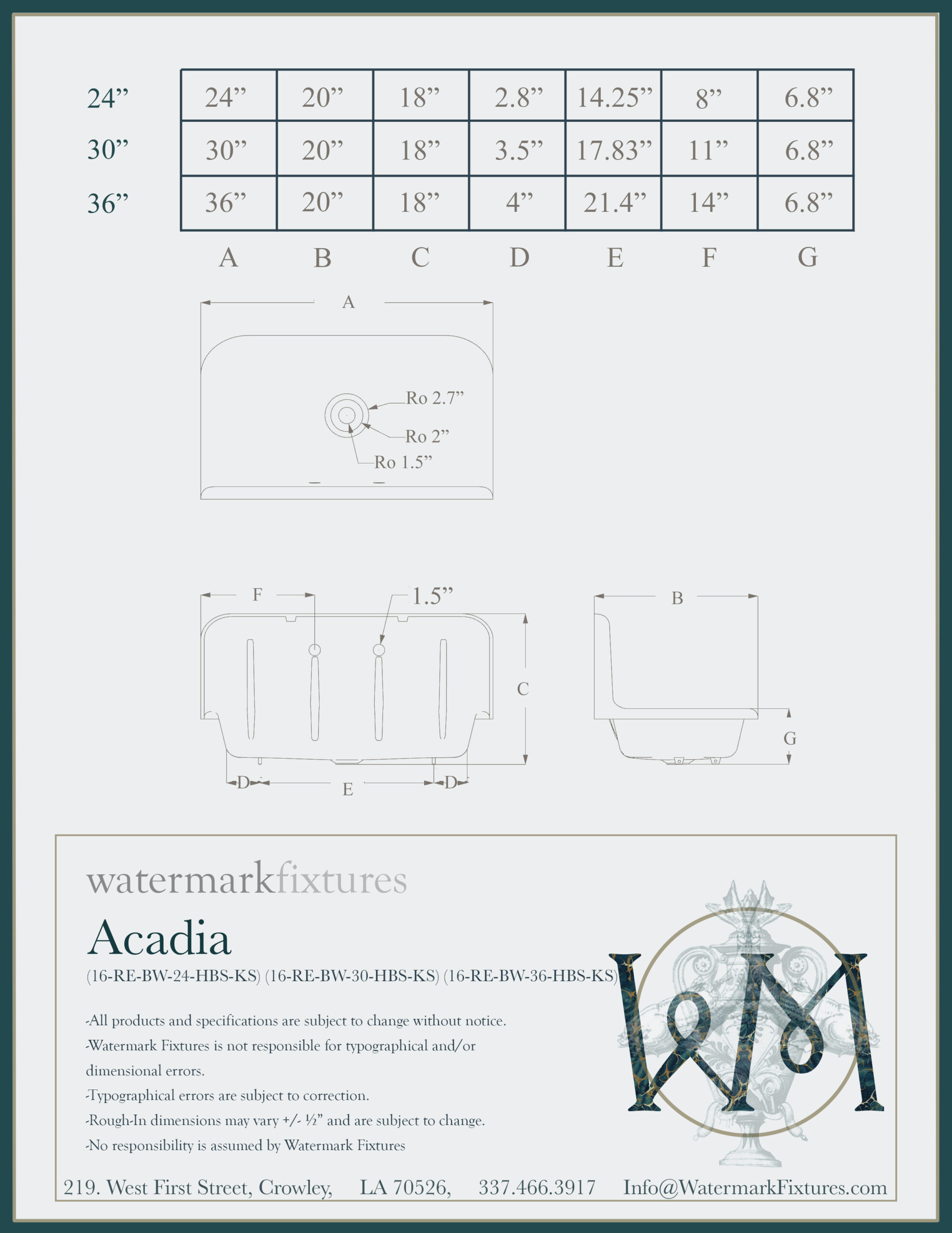 Acadia Spec Sheet