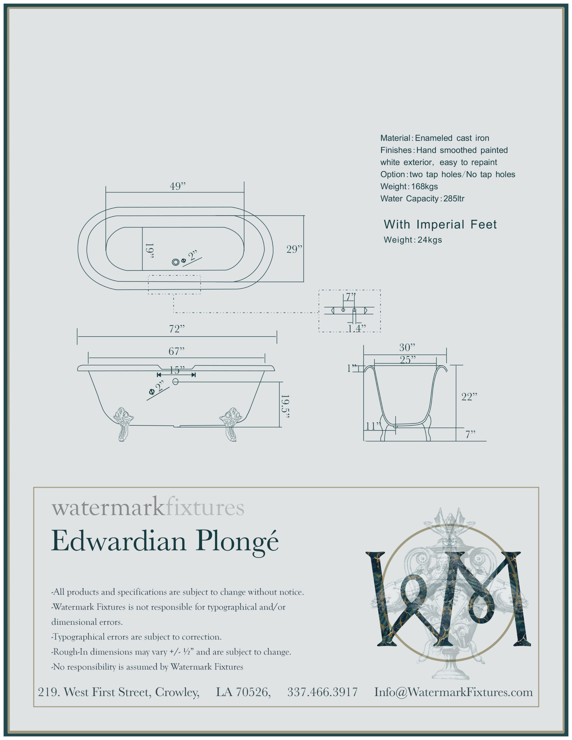 Edwardian Plonge Spec Sheet