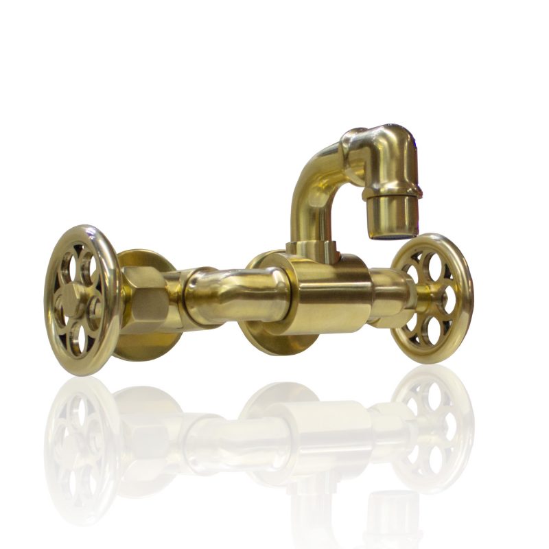 WatermarkFixtures Antique Inspired 3 3/8 Wall Mount Industrial Round Gear Handle Trough Sink Faucet & Pipe Fittings 22-WMF-GH-WMF