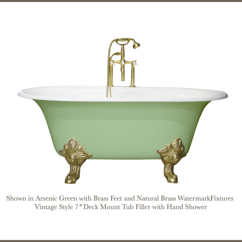 Cast Iron Porcelain 60" Double Ended Rolled Rimmed Edwardian Clawfoot Bathtub Traditional Clawfeet Gold Clawfeet