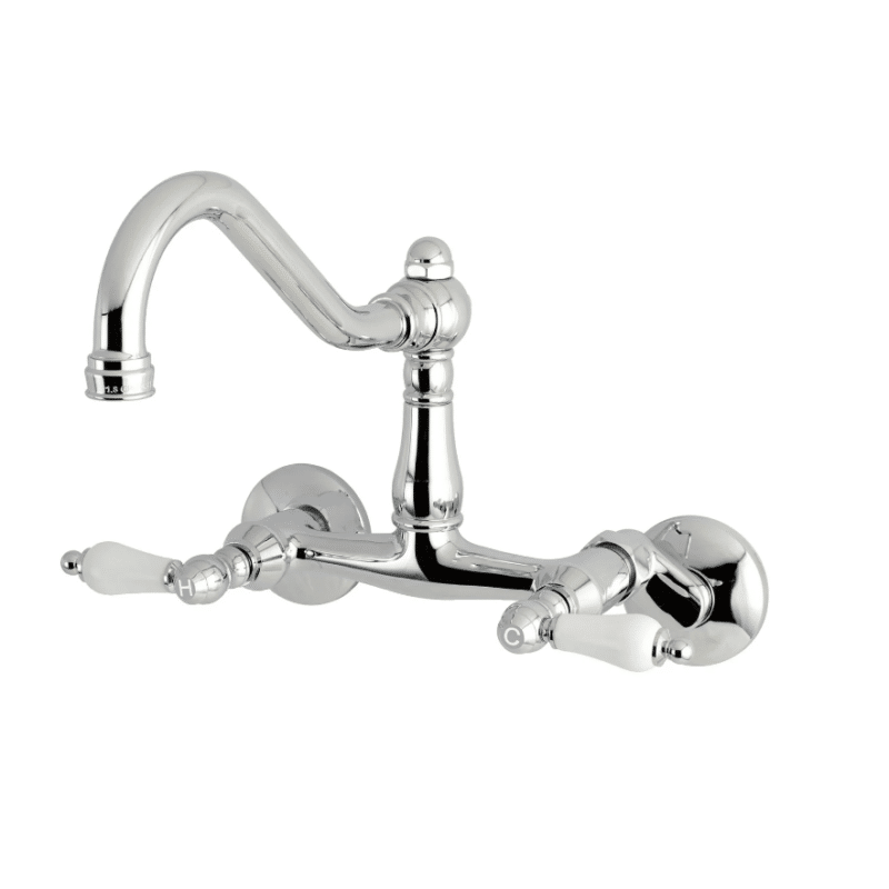 Kingston Heirloom KS3221PL - Vintage Two-Handle 2-Hole Wall Mount Bridge Kitchen Faucet, Polished Chrome