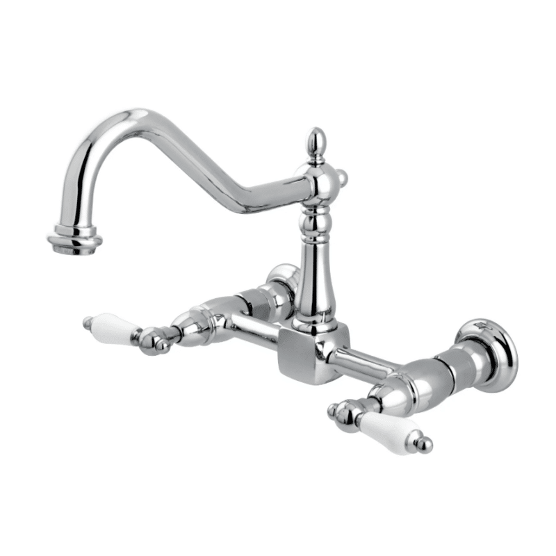 Kingston Heirloom KS1241PL - Heritage Two-Handle 2-Hole Wall Mount Bridge Kitchen Faucet, Polished Chrome